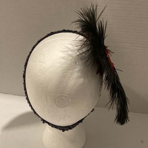 Red and Black Feathered, Beaded, Sequin Headband - Picture 4 of 6